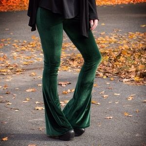 Poprageous Green Velvet Flared Bellbottoms Pants